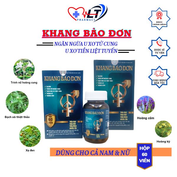 Khang Bảo Đơn(60 viên), Trinh nữ hoàng cung,Hỗ trợ giảm phát triển u xơ tử cung nữ giới, u xơ tiền liệt tuyến nam giới