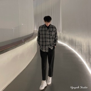 Sơ mi Flannel dài tay nam nữ basic phong cách Hàn Quốc