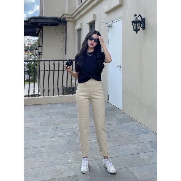 Quần Bò Momjeans Quần Jean Baggy lưng cao xuất Chuẩn