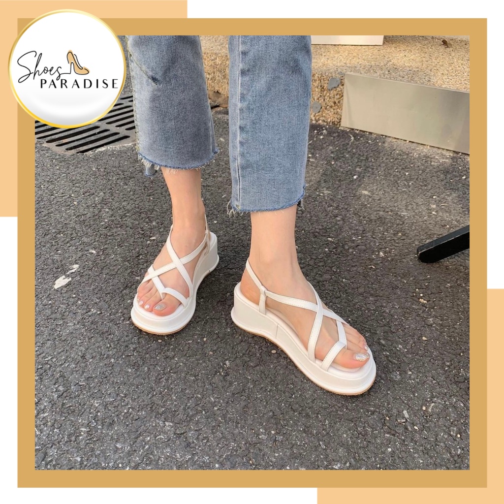 Giày xăng đan đế cao dây mảnh 5p sandal bánh mì đé xuồng 5 phân SHOESPARADISE SD022