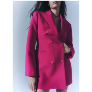 Áo Zara full tag made Morocco blazer hai hàng khuy màu hoa mười giờ hồng - nữ