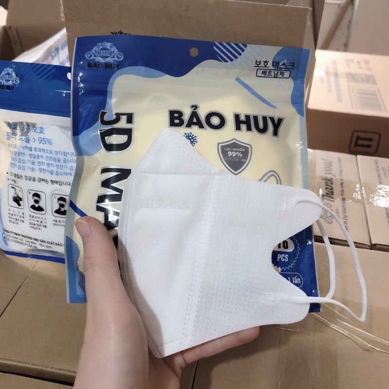 200c Khẩu trang 5D Bảo Huy Túi zip 3 Lớp Kháng Khuẩn-Hàng Chính Hãng