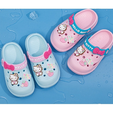 Dép Sandal Đi Biển Chống Trượt Thiết Kế Đục Lỗ Hình Hello Kitty Dễ Thương Thời Trang Mùa Hè Cho Bé Gái