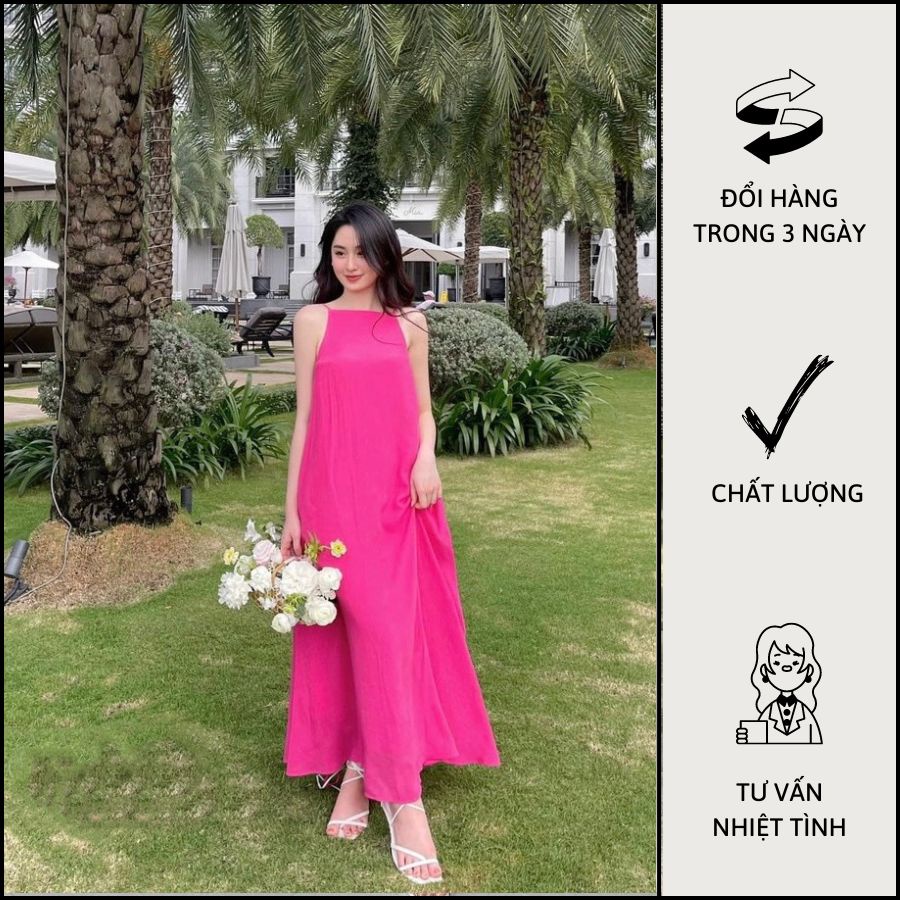 Đầm Maxi Cổ Yếm Hở Lưng Rút Dây - M0705