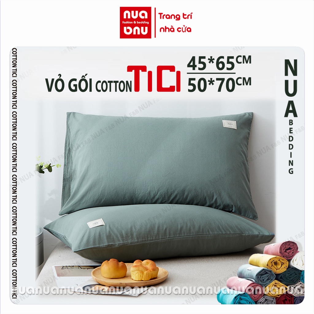Vỏ gối nằm Cotton tici nhập khẩu thấm hút tốt, áo gối 50x70, 45x65 bọc kín ruột gối, bao gối đẹp không bai xù(1 chiếc)