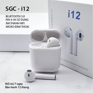 Tai nghe i12 tws bluetooth 5.0, tai nghe không dây cảm ứng