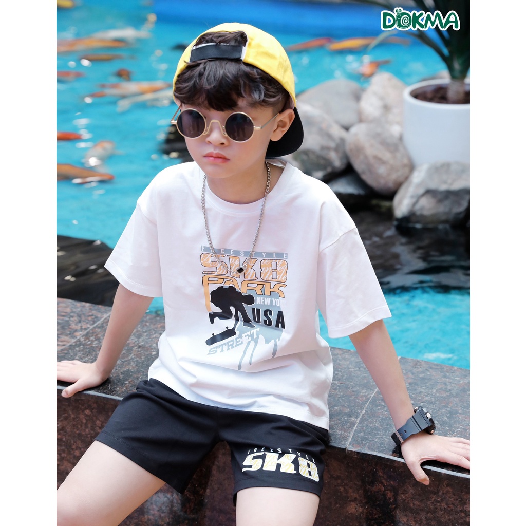 (7-12Y) Bộ cộc tay bé trai cotton Dokma size đại DB1587