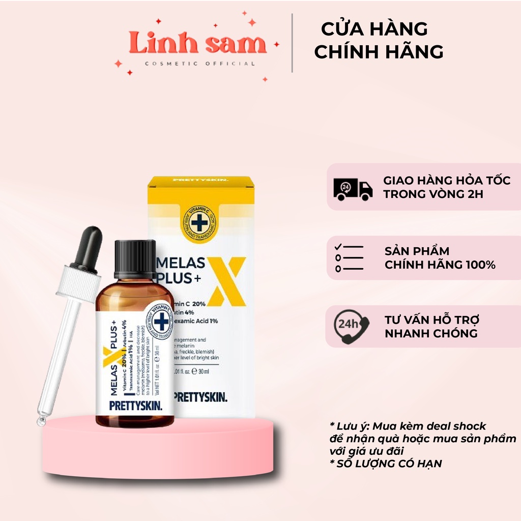 Tinh chất dưỡng trắng mờ thâm nám Pretty skin melas x plus vitamin c 20% arbutin 4% 30ml