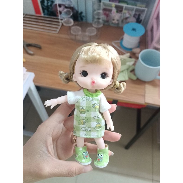 đầm ếch dễ thương kèm bốt cho búp bê ob nendroid bdj 1/8