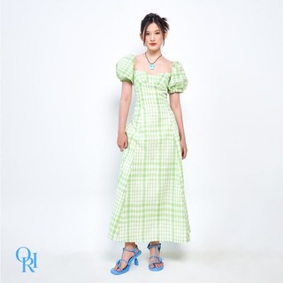 ORIGINALITY - ĐẦM DÀI TAY PHỒNG CARO - LIME DRESS