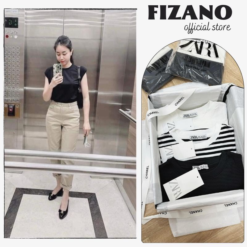 Áo nữ tay hến set 3 áo zr mẫu mới siêu hot 3 áo đen trắng kẻ ngang 2023 Fizano