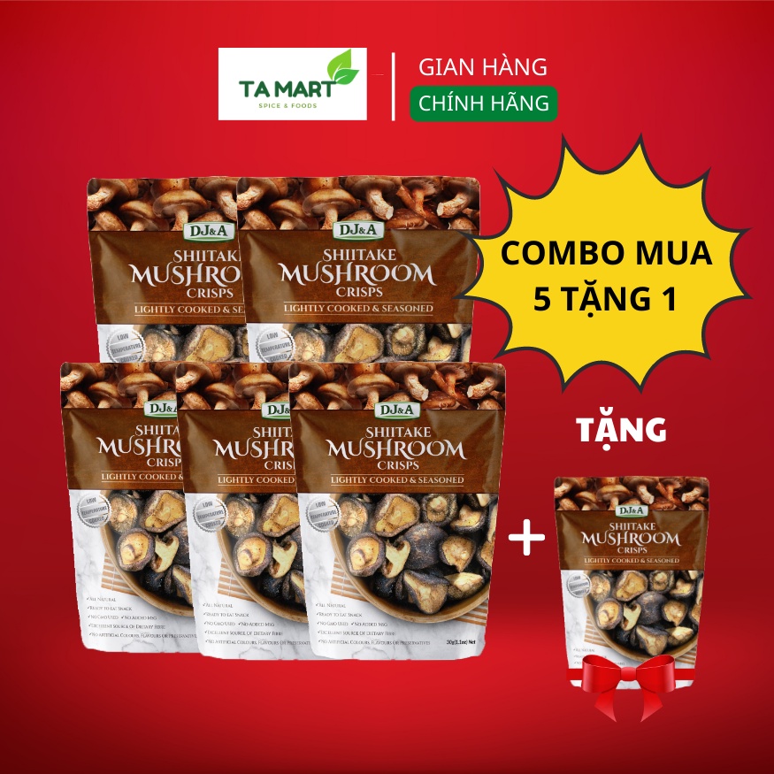 Combo 5 túi Nấm Hương Sấy Giòn DJ&A 5x65g - Tốt cho sức khỏe - Combo 5 packs DJ&A skitake mushroom crisps