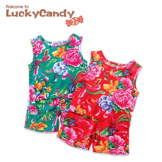 Bộ áo cộc tay và quần ngắn LUCKYCANDY chất vải cotton lụa mỏng in hoa thời trang hè nhiều màu tùy chọn cho bé
