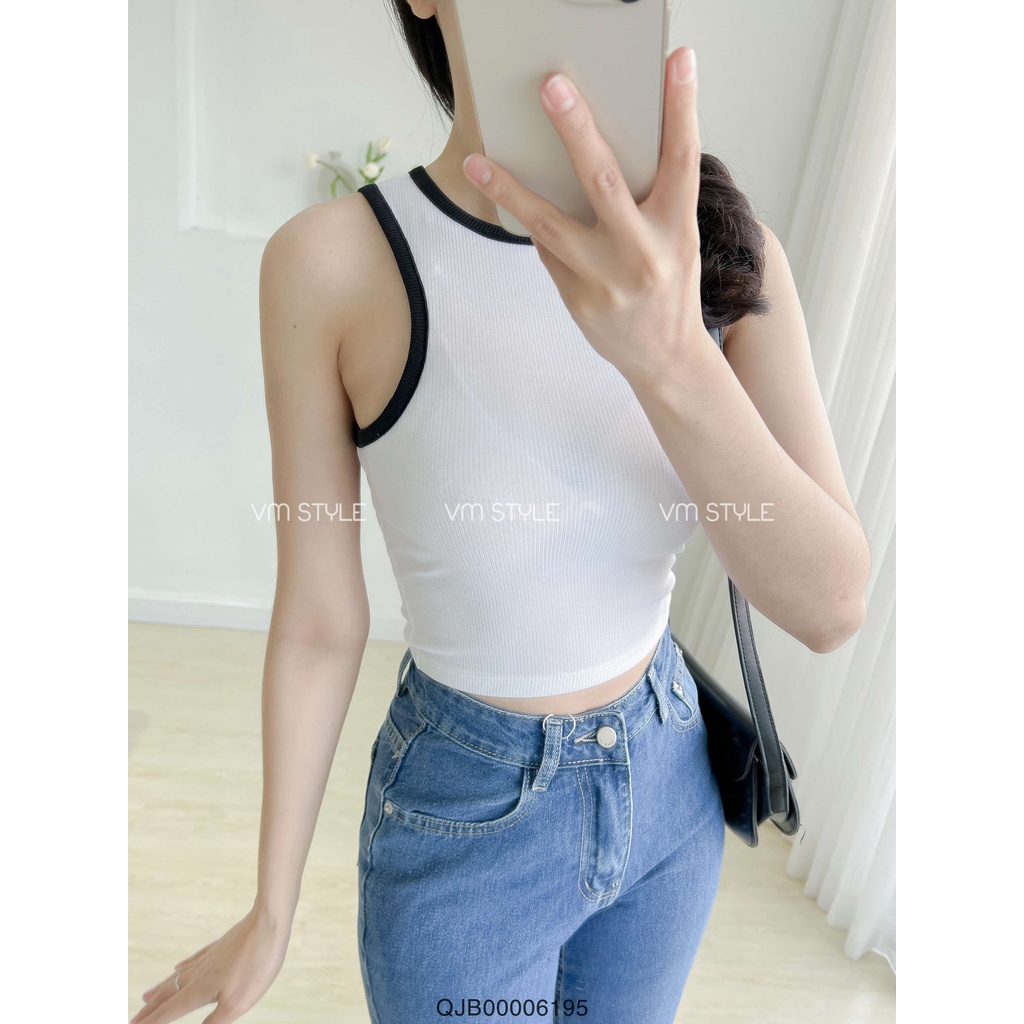 Áo thun sát nách 3 lỗ nữ VMSTYLE đi biển crop phối viền thời trang mùa hè 20480 - ATU00191