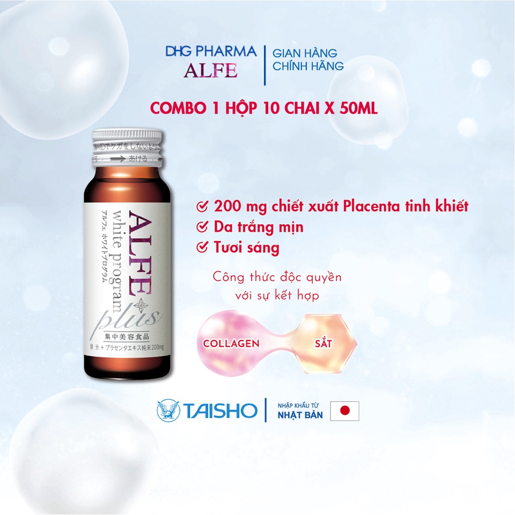 Collagen uống ALFE White Program hỗ trợ giảm nám và sạm da Hộp 10 chai x 50ml - Chính hãng DHG Pharma