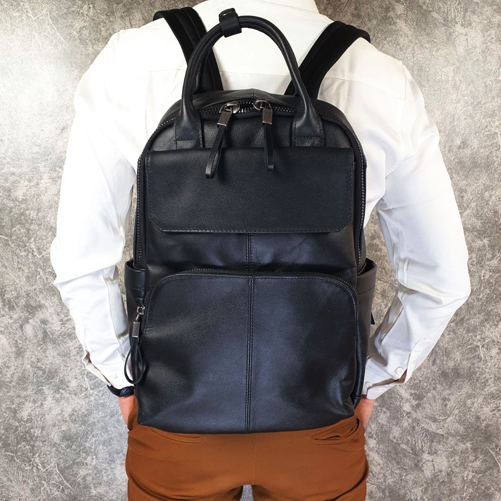 [Freeship] Ba lô nam da bò thật BP406 (Đen) - 100% da thật, BH 3 năm | BigBuy360 - bigbuy360.vn