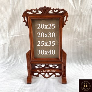 Khung ảnh thờ Hoa Lá Tây gỗ Hương sơn PU chống mối mọt cỡ ảnh 20x30