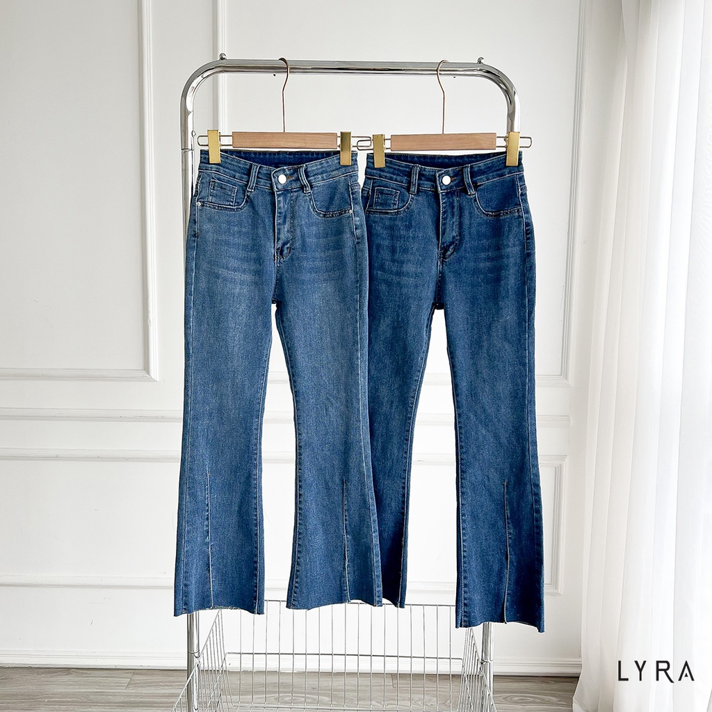 Quần jeans ống loe LYRA xẻ gấu, chất jeans suông cạp cao trẻ trung năng động - VSYQD0203