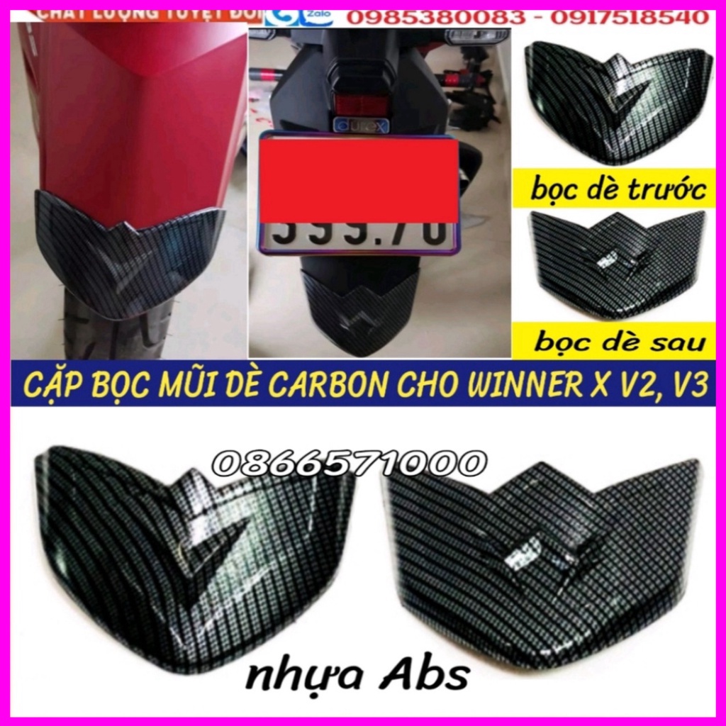 Ốp Tay Dắt, Cặp Bọc Mũi Dè Nhựa Abs Vân Carbon Cho Honda Winner X v2, v3 Đời 2019 đến 2023 Hàng Cao Cấ