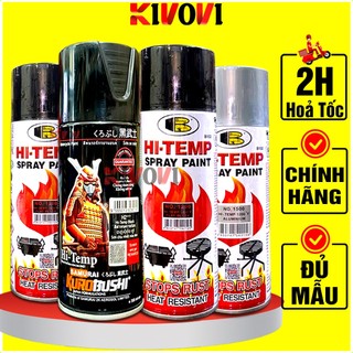 Sơn Chịu Nhiệt Samurai /BOSNY Chính Hãng - Sơn Chống Cháy Phun Pô Xe Máy, Oto - Chai Sơn Xịt Đen Mờ/ Bạc Kivovi
