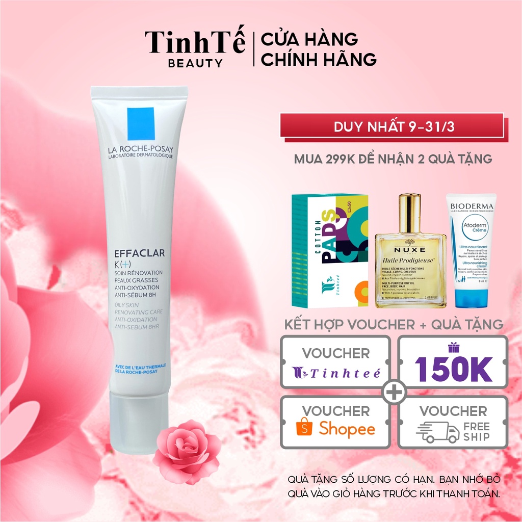 Kem dưỡng giúp giảm mụn đầu đen và giảm bóng nhờn La Roche Posay Effaclar K+ 40ml