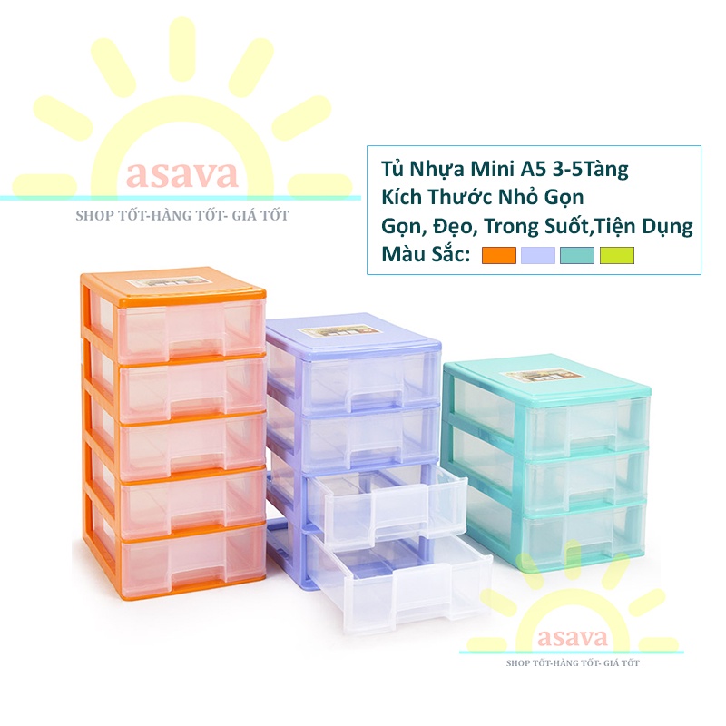 Tủ Nhựa Mini Loại 3 Tầng, 4 Tầng, 5 Tầng ( Tủ Y Tế, Tủ Để Bàn)- Cỡ A5, Gọn Xinh, Tiện Dụng- Gia Dụng Asava