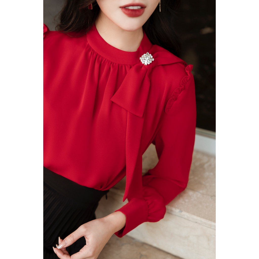 Áo Sơ Mi Ôm Cổ Đứng Nơ Vai Trái Thời Trang Thanh Lịch By LEMIA Design - 22A306