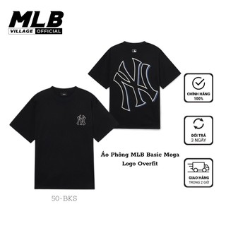 Áo phông mlb chính hãng - áo thun mlb basic mega logo overfit short sleeve t-shirt