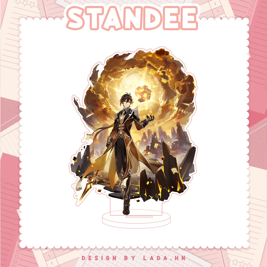 Móc khóa mô hình standee đứng để bàn Zhongli Genshin Impact Lada anime đáng yêu chibi trang trí quà tặng