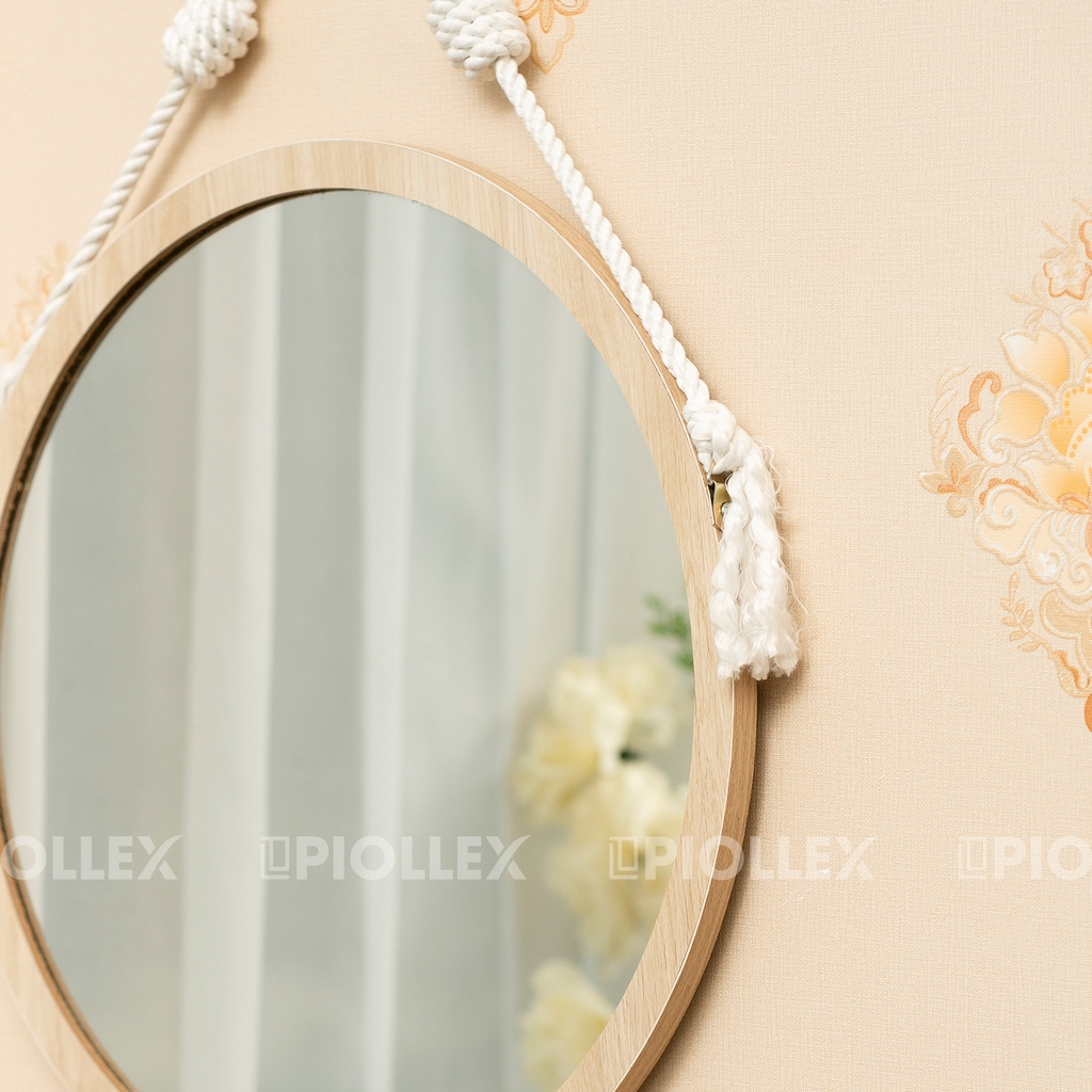Gương Tròn Treo Tường PIOLLEX Viền Gỗ Decor Phòng Ngủ Đẹp
