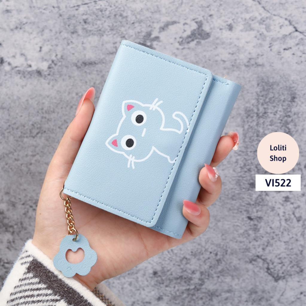 Ví nữ, ví nữ gập Hàn Quốc in hình mèo nhỏ dễ thương tiện dụng, thời trang LOLITI VI522