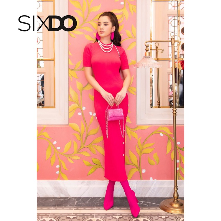 Đầm len dài xẻ tà đùi phối cúc thời trang SIXDO (Split-side Midi Knit Dress)