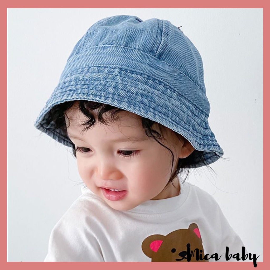 Mũ bucket trẻ em chất vải bò xanh kiểu dáng Hàn Quốc đáng yêu cho bé MH223 Mica baby