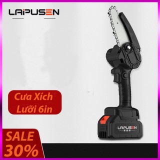 Cưa xích pin,Máy cưa xích dùng pin Lapusen 6IN dùng cưa gỗ cầm tay pin mini sử dụng lam xích cưa cành cây lớn
