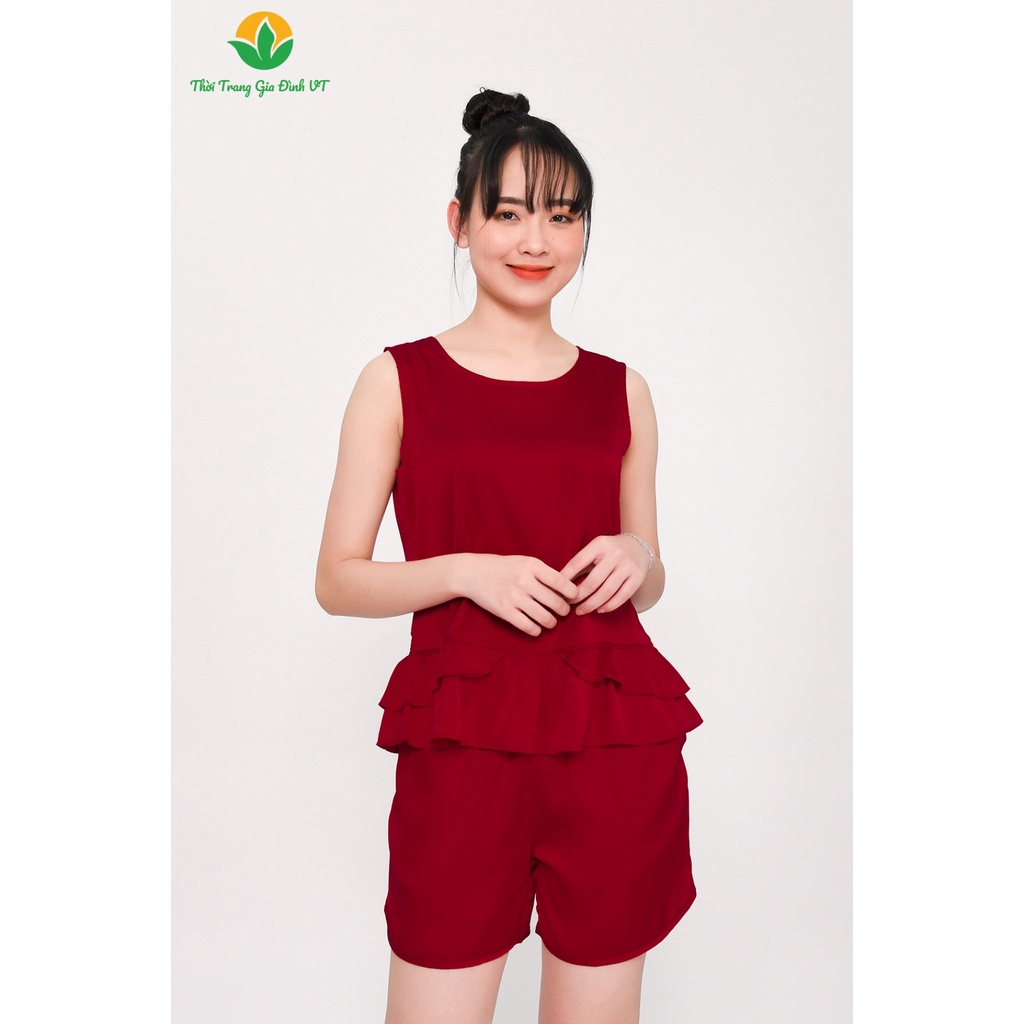Bộ quần áo nữ mùa hè Việt Thắng , quần đùi, áo sát nách chất lụa - B42.2302