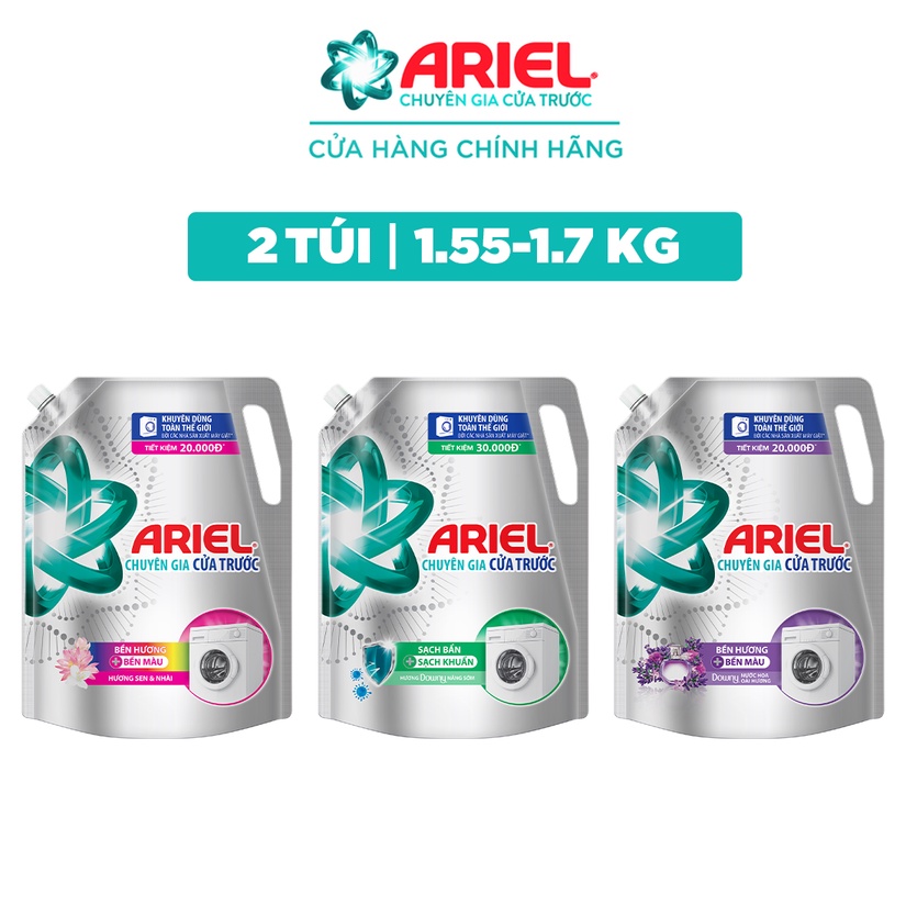 Combo 2 Túi Nước Giặt Ariel Cửa Trước Nhiều Mùi Hương Túi 1.7kg/1.55kg