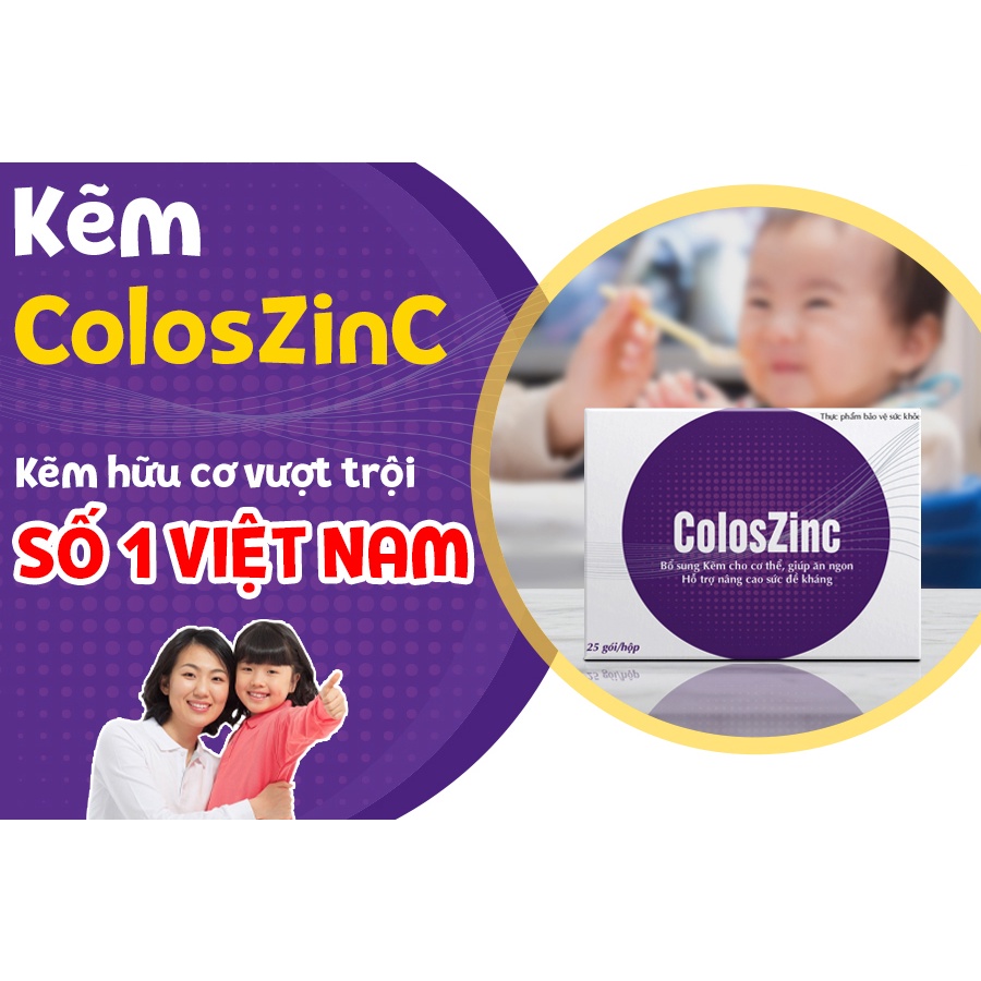 Kẽm hữu cơ ColosZinc kích thích ăn ngon, tăng đề kháng, hỗ trợ tiêu chảy do nhiễm khuẩn, bất dung nạp Lactose