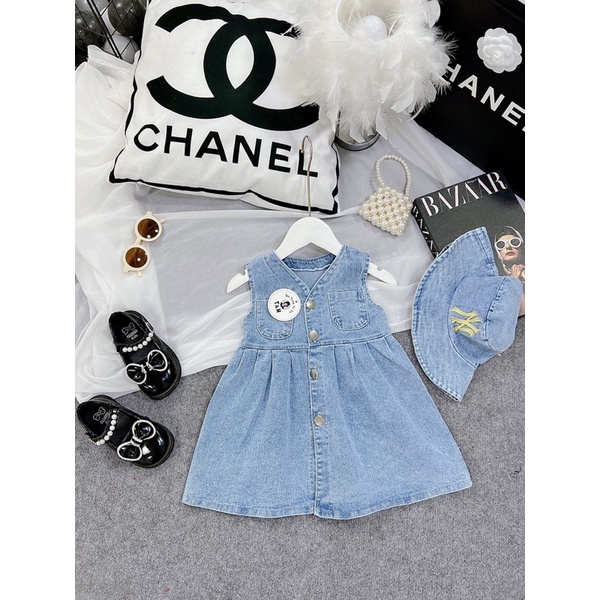 Váy bò xinh kèm mũ cho bé gái