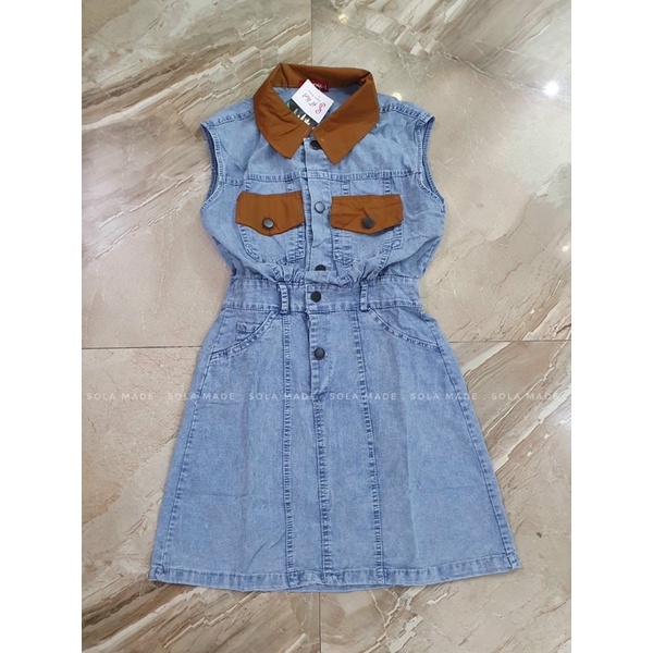 Váy Bò Jean Pha Sát Nách Phối Cổ Xinh Mã S04