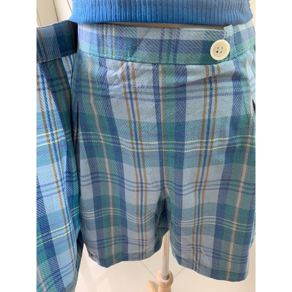 Quần váy caro xanh nhật