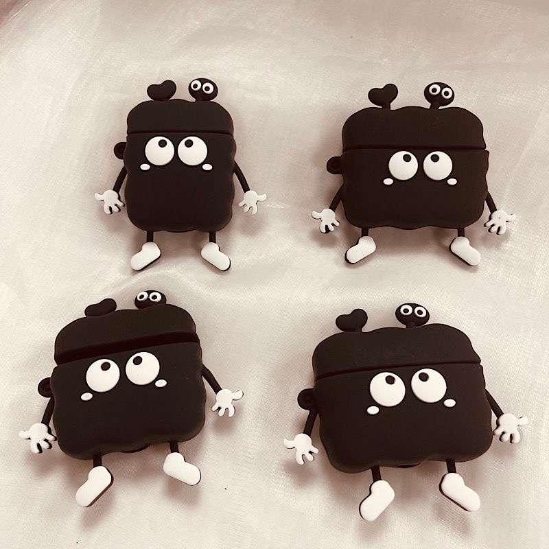 Vỏ Bảo Vệ Hộp Sạc Tai Nghe Airpod 1 2 3 pro pro 2 Bằng Silicon Mềm Hình Bù Nhìn 3D Màu Đen Dễ Thương