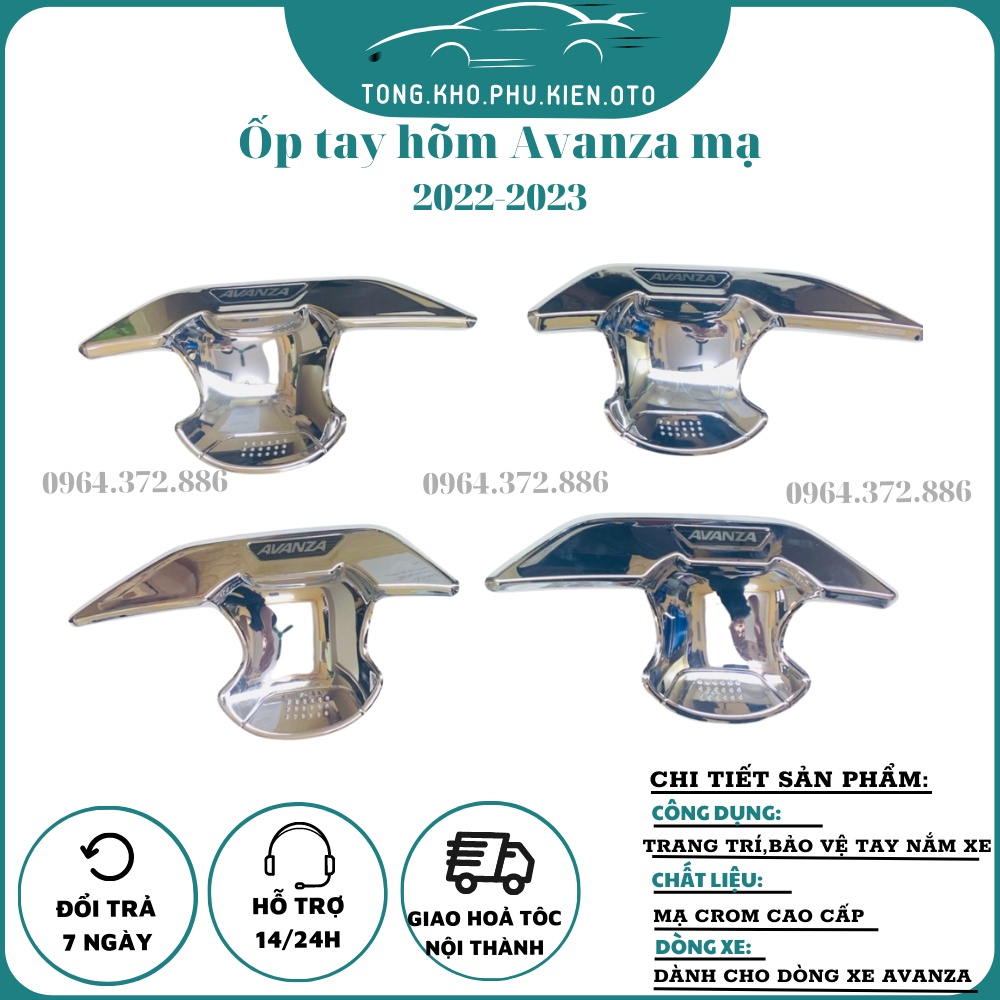 Ốp tay nắm, hõm cửa Xe Toyota Avanza 2022 2023 Mạ Crom cao cấp