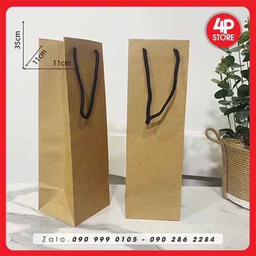 01 TÚI KRAFT 11x35x11CM - QUAI VẢI - TÚI ĐỨNG, DÀI