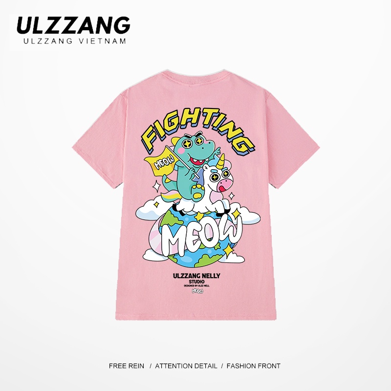 Áo thun unisex local brand ULZZ ulzzang form dáng rộng tay lỡ in hình fighting meow