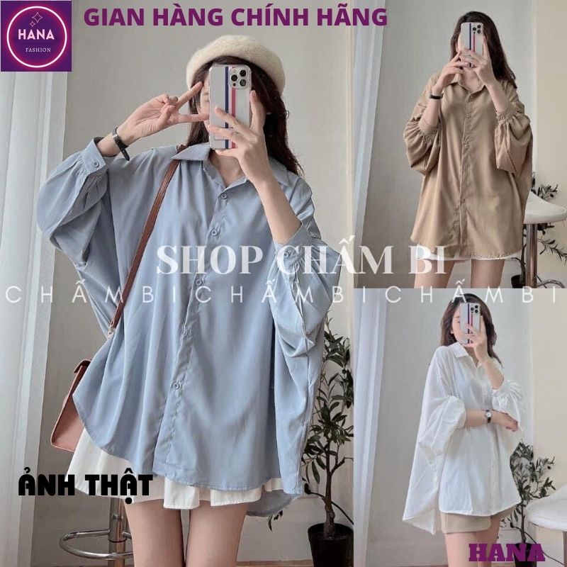 Áo sơ mi tay bồng tiểu thư bánh bèo dễ thương form rộng ulzzang, Áo sơ mi trơn hàn quốc đơn giản mix đồ cực đẹp - HANA