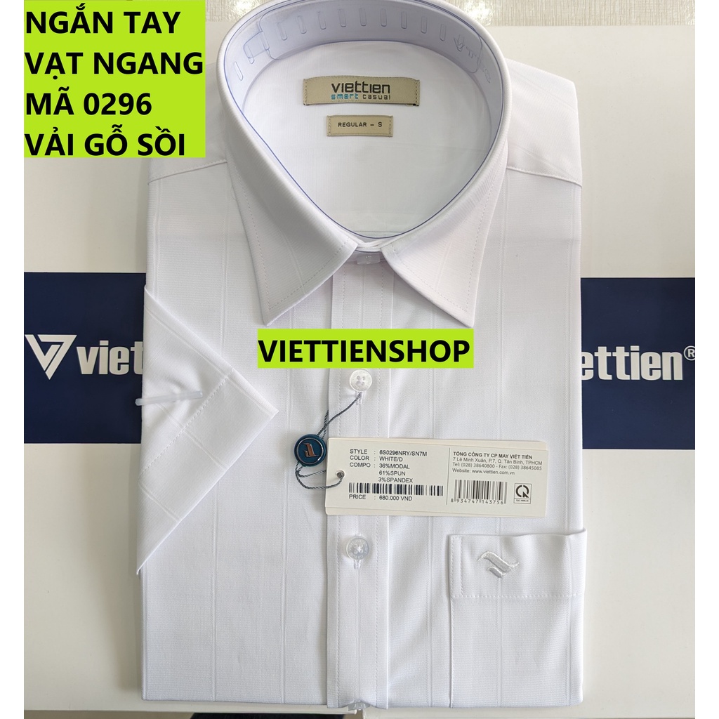 (0296 Sn) ÁO SƠ MI VIỆT TIẾN NGẮN TAY VẠT NGANG VẢI GỖ SỒI