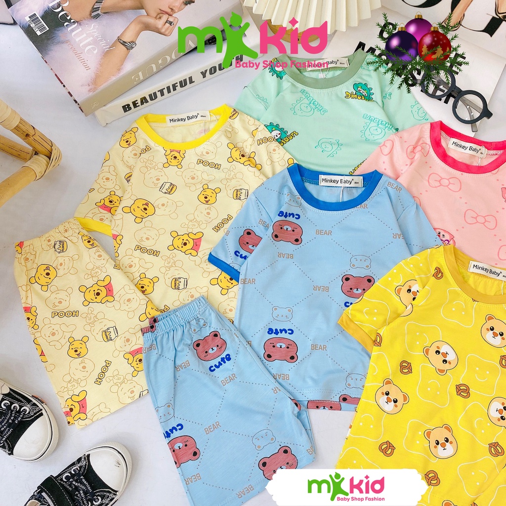 Quần áo trẻ em MK KID cho bé trai bé gái từ 6-18kg💖Bộ cộc tay hoạt hình kute thun lạnh cao cấp co giãn 4 chiều