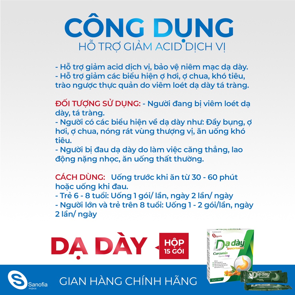 Gel dạ dày Hộp 15 gói Sanofrance giúp giảm đau dạ dày, viêm loét dạ dày tá tràng ,trào ngược dạ dày - Sanofia
