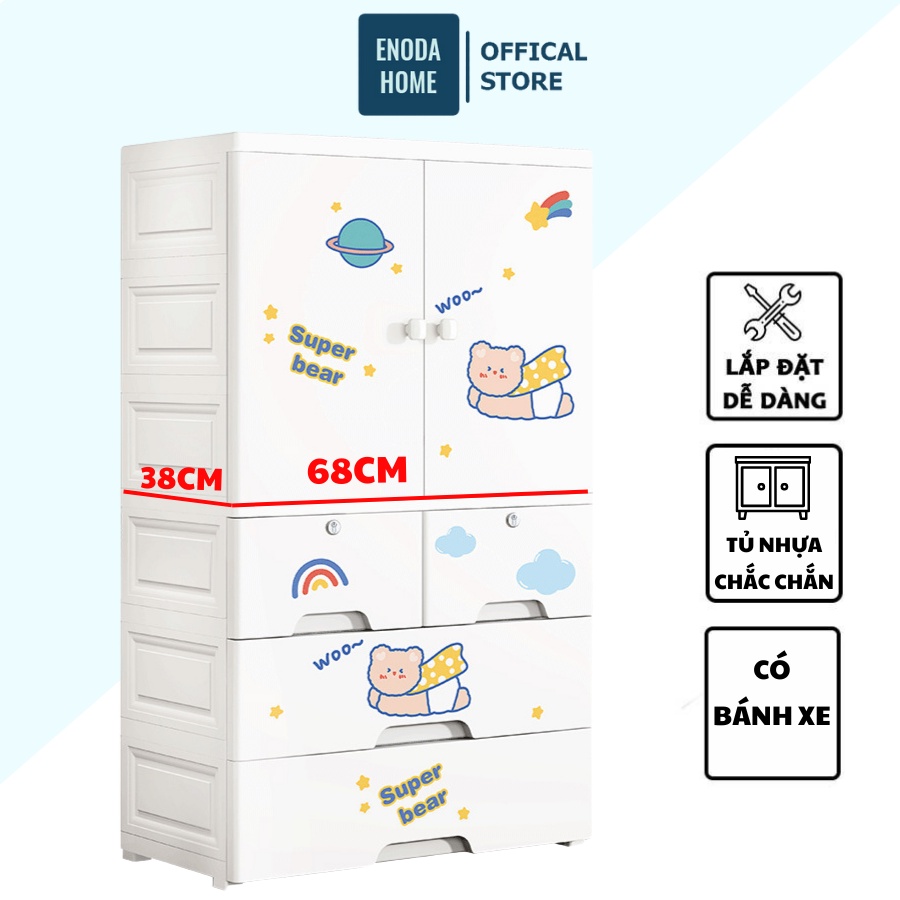 Tủ Nhựa Đựng Quần Áo Cho Bé, Ngăn Lớn Rộng Rãi, Chắc Chắn TUNBE001