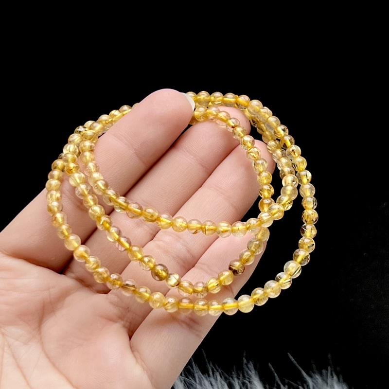 Vòng chuỗi tay thach anh tóc vàng quấn 3 vòng hạt 4mm